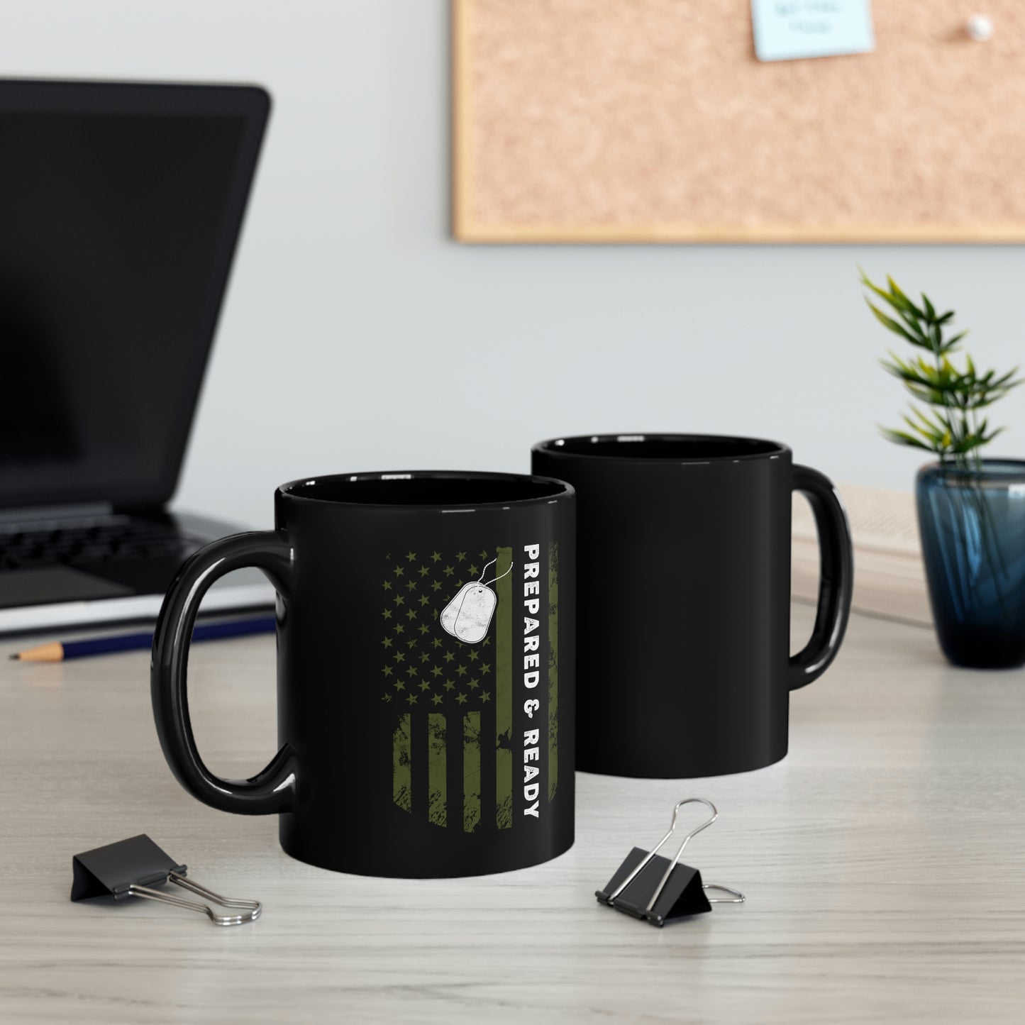 Preparado y listo - Taza negra de 11 oz