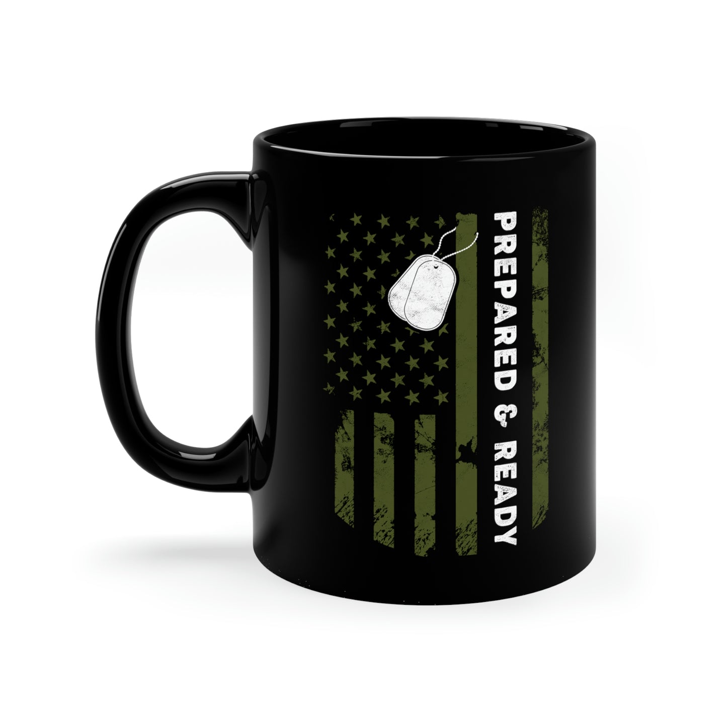 Preparado y listo - Taza negra de 11 oz