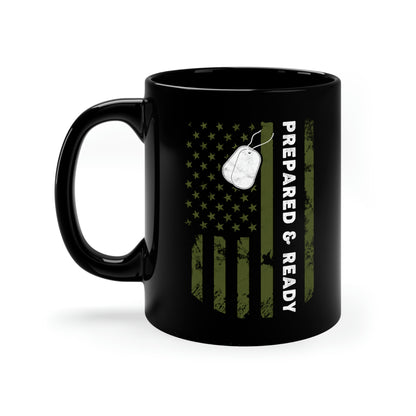 Preparado y listo - Taza negra de 11 oz