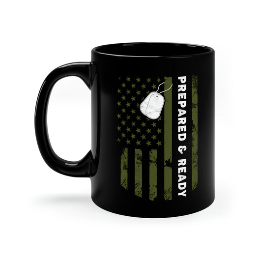 Preparado y listo - Taza negra de 11 oz